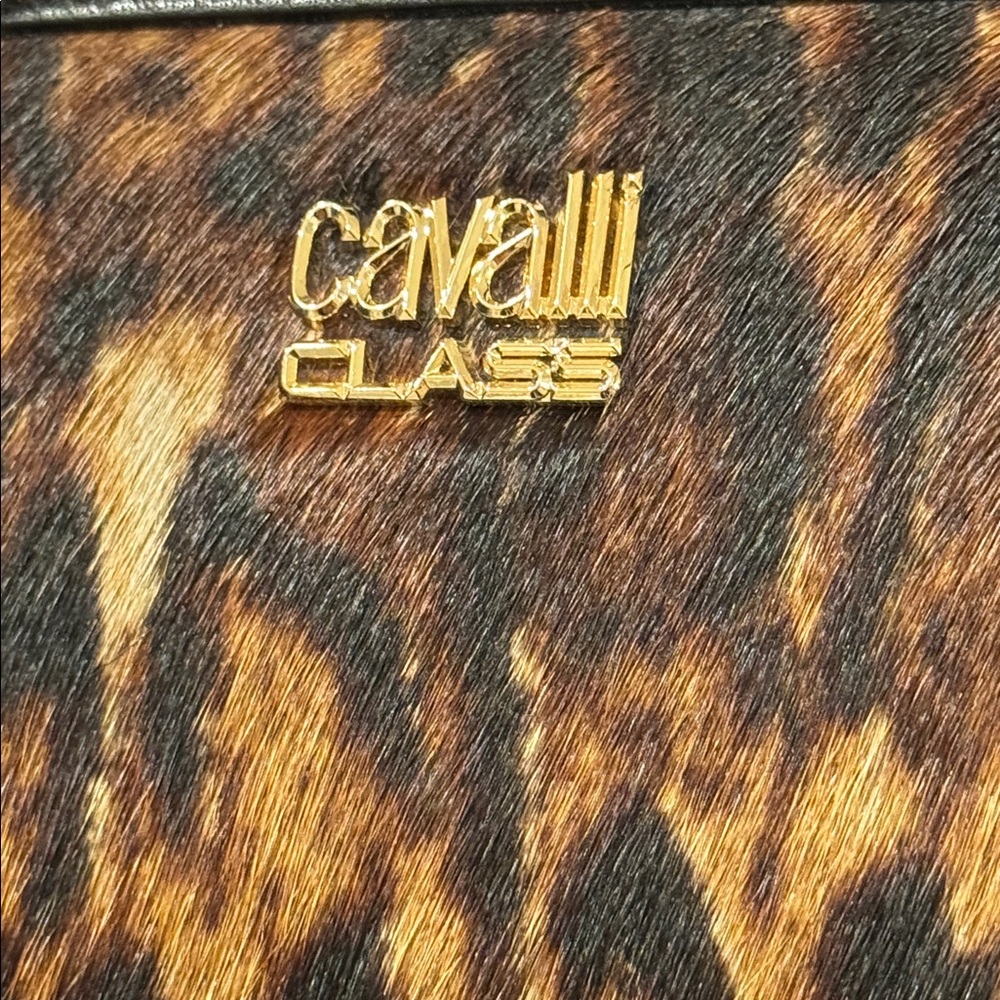 Roberto Cavalli Class Tote Satchel Brown Leopard Calf Hair Leather Bag - Picture 14 of 17